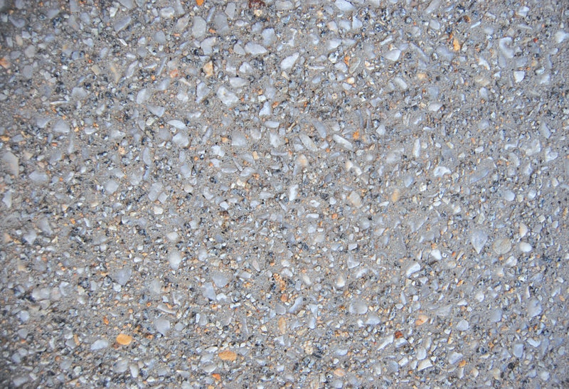Silver Grey exposed aggregate concrete with cool greys and contrasting stone