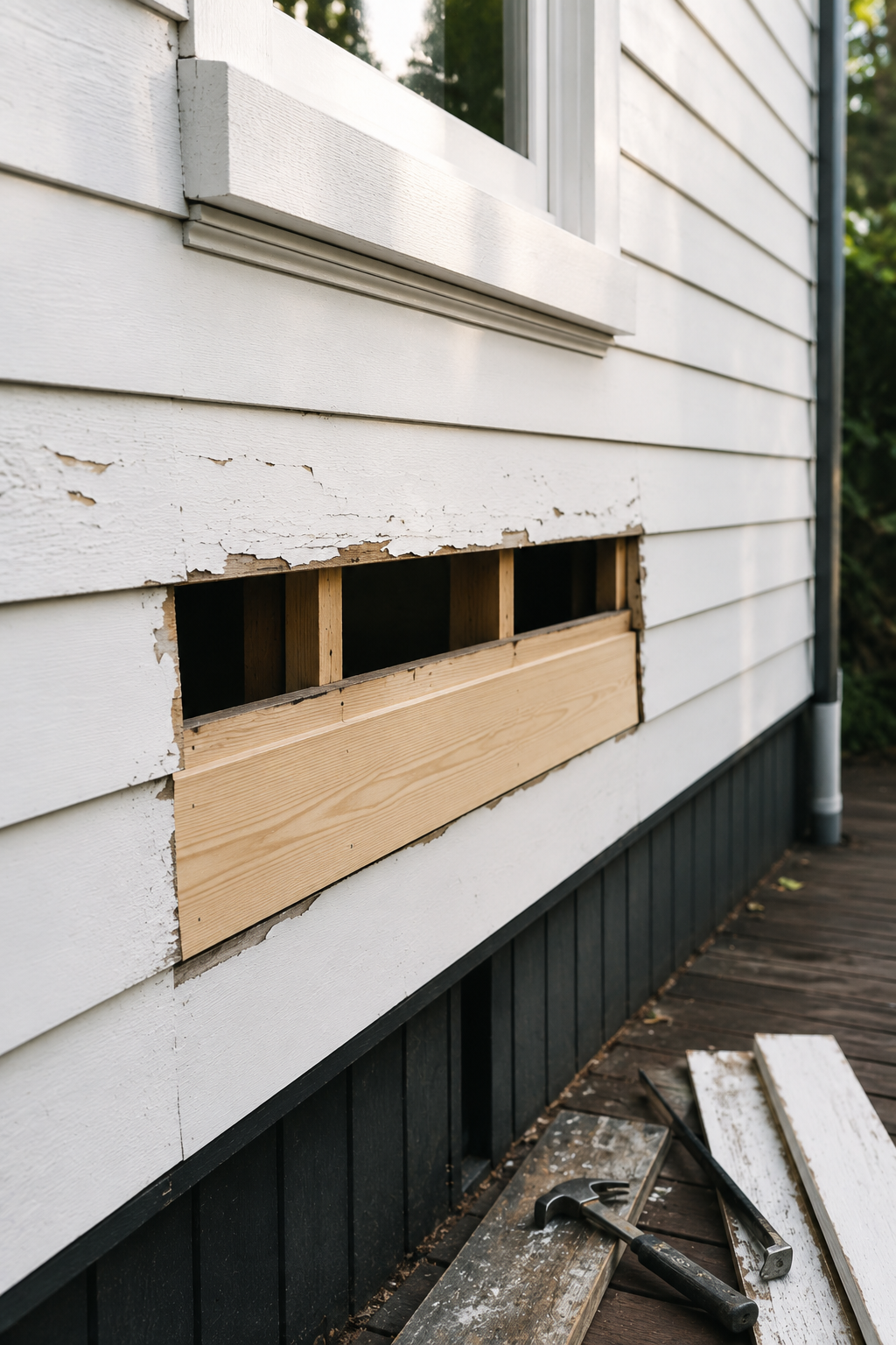 Repaired weatherboards at a home in Bayswater, Melbourne