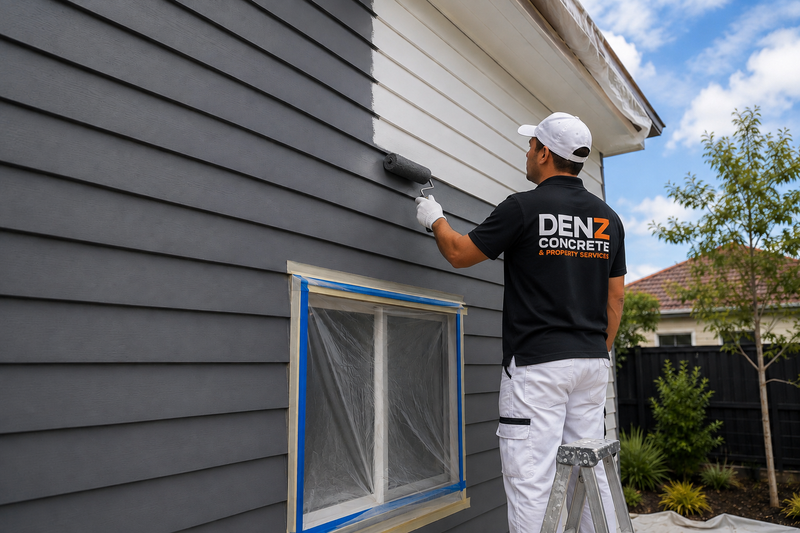 Tradesperson completing exterior property repairs at a Melbourne home