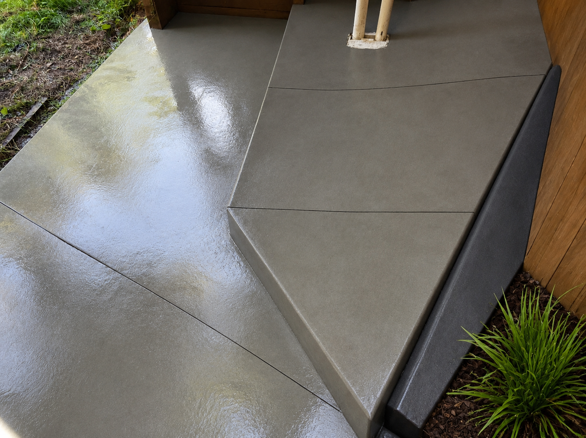 Exposed aggregate concrete driveway at a modern Melbourne home