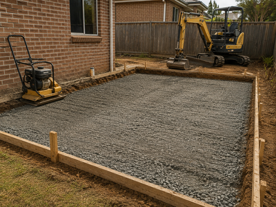 Concrete driveway excavation and compacted base preparation in Melbourne